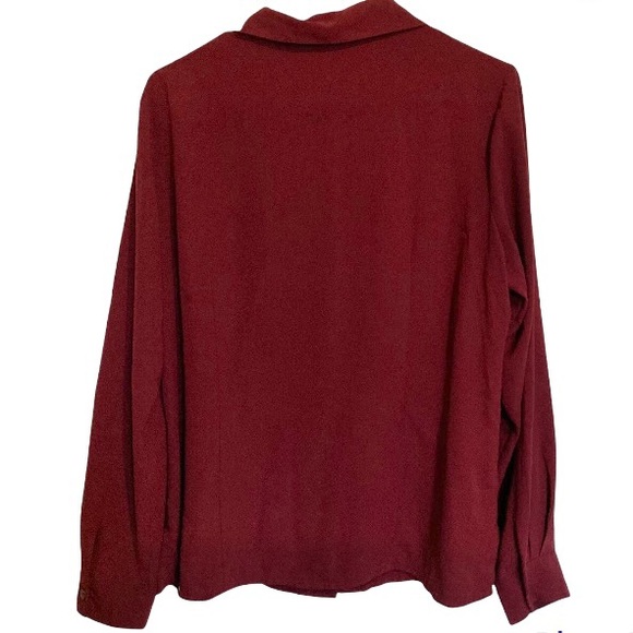 LAURA SCOTT Button Down Deep Red Burgundy Long Sleeve Career Blouse Womens 14 - Picture 11 of 16